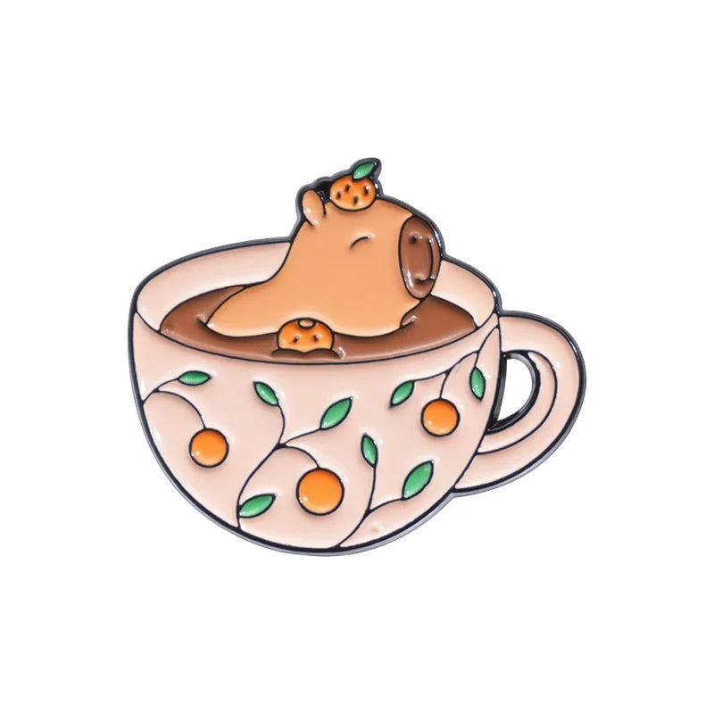 Creative Coffee Cup Animal Collection Enamel Pins Ghost Duck Capybara Frog Brooch Lapel Badge Cute Halloween Jewelry Kid Gift Quick Pick Grocers